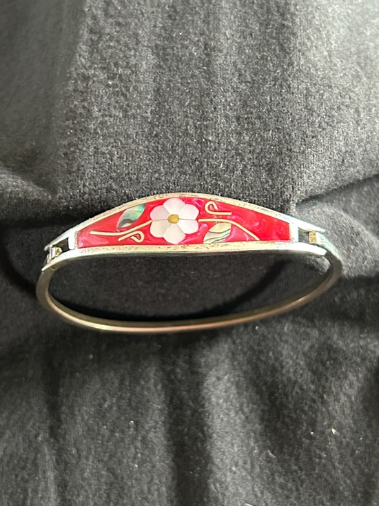 Jewelry - Red Floral Enamel Bangle Bracelet - Women Jewelry Silverplated or 925 Mexico